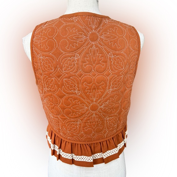 Quilted Peplum Vest with Lace Trim in Terracotta | Western Boho - Picture 10 of 15